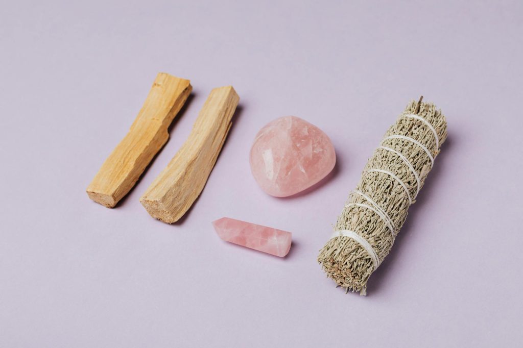 photo of sage beside rose quartz