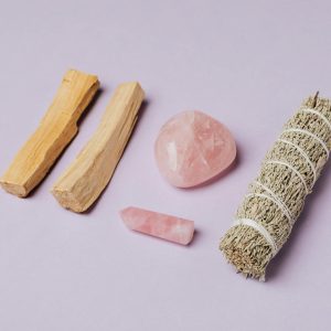 photo of sage beside rose quartz